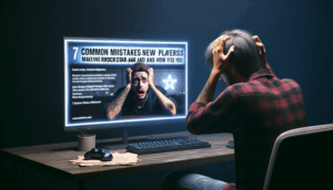 alt_text: ผู้เล่นกังวลนั่งหน้าคอมพิวเตอร์ สื่อถึง '7 ข้อผิดพลาดที่มือใหม่ทำเมื่อเล่น Rockstar66'