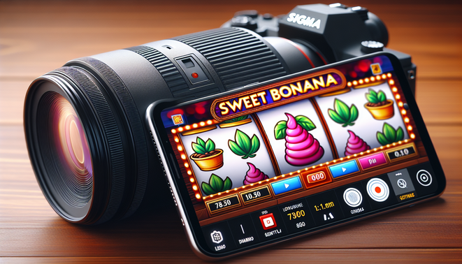 A dynamic YouTube thumbnail showcasing the Sweet Bonanza slot game on a smartphone, vibrant and eye-catching.